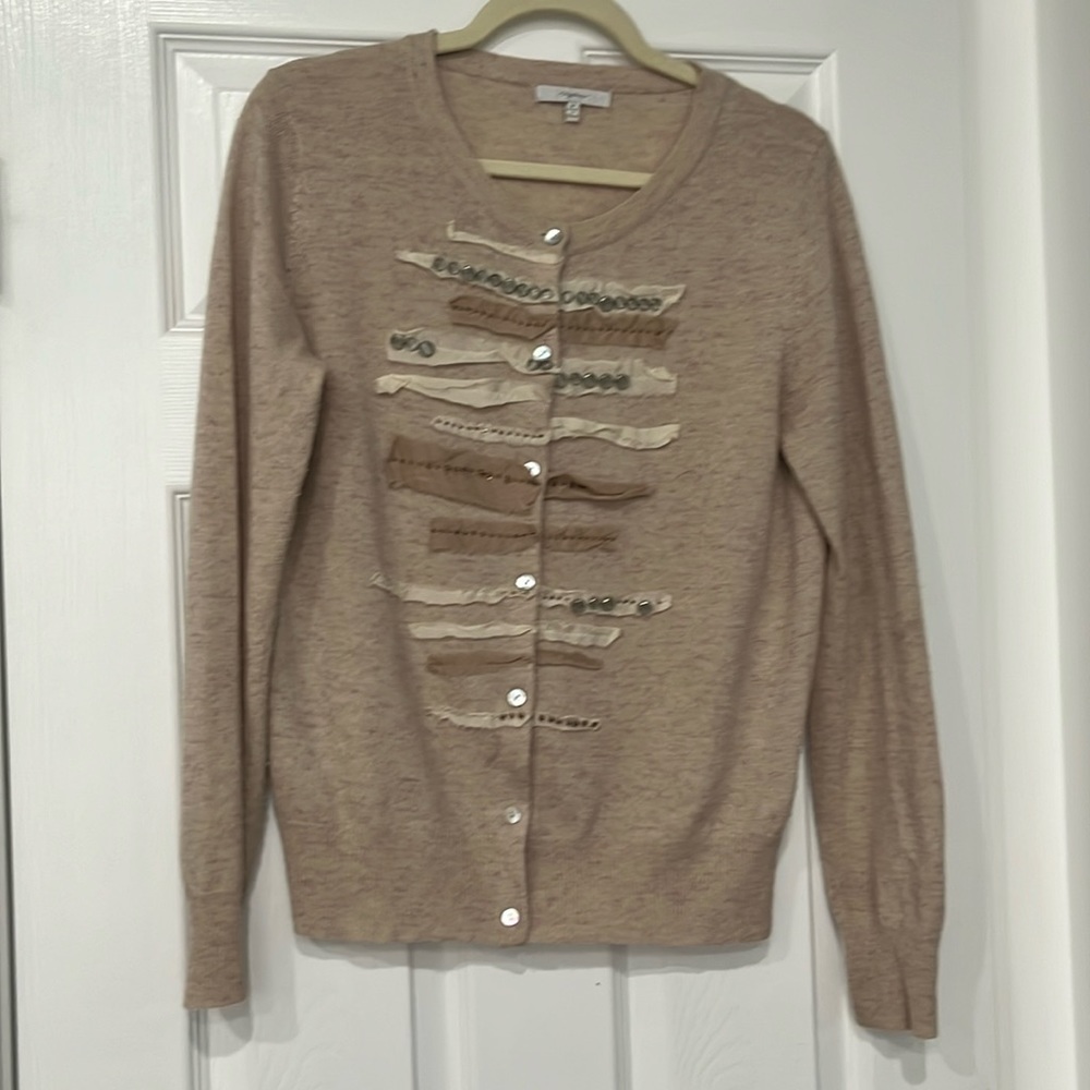 2/$10 Mystree | Wool Blend Embellished Camel/light Tan Cardigan. Size M. EUC!